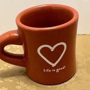 Life is Good Diner Style Coffee Mug With Heart Clay Colored